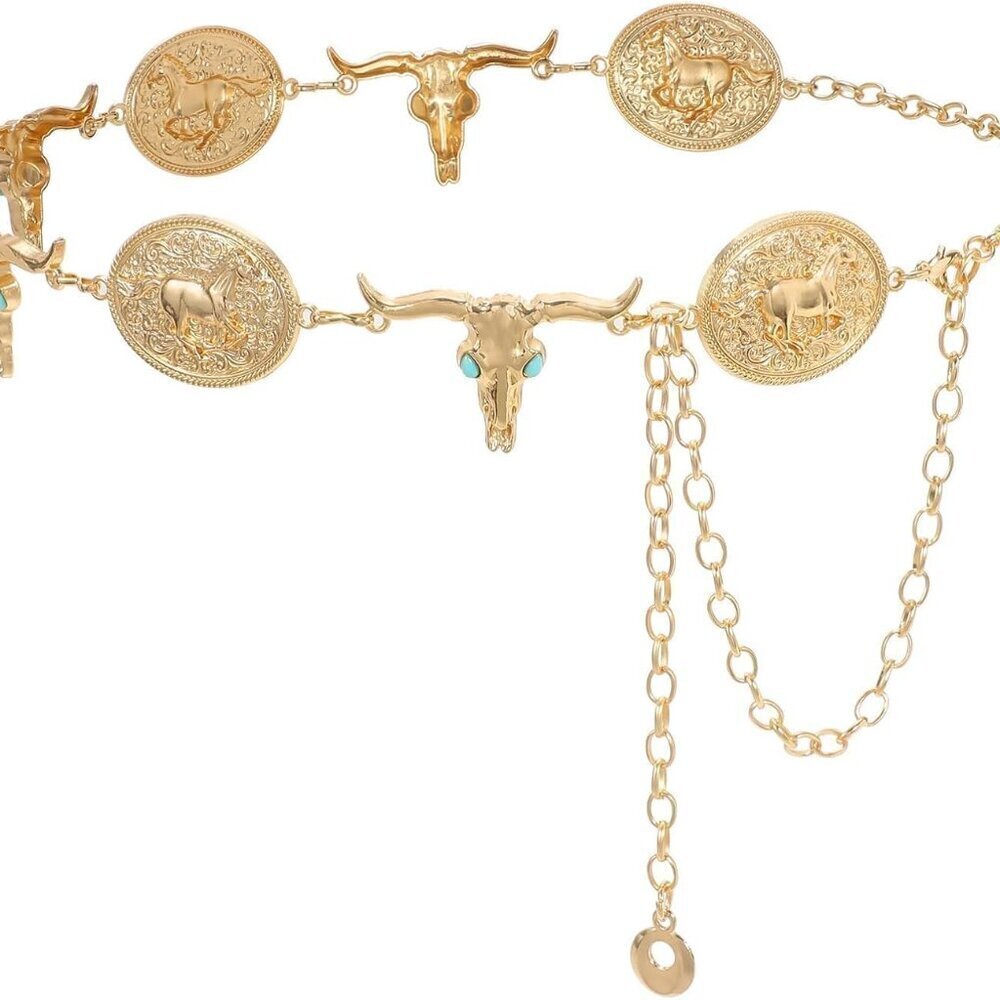 Western Metal Concho Belt for Women Turquoise Cowgirl Boho Casual Dress